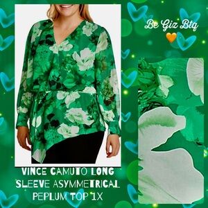NWT Vince Camuto Long Sleeve Asymmetrical Peplum Top Plus 1X